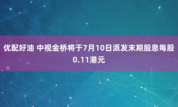 优配好油 中视金桥将于7月10日派发末期股息每股0.11港元