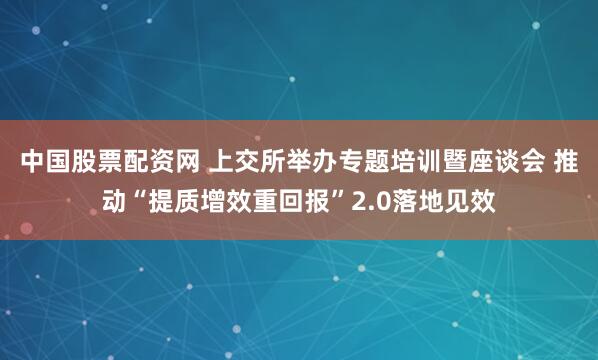 中国股票配资网 上交所举办专题培训暨座谈会 推动“提质增效重回报”2.0落地见效